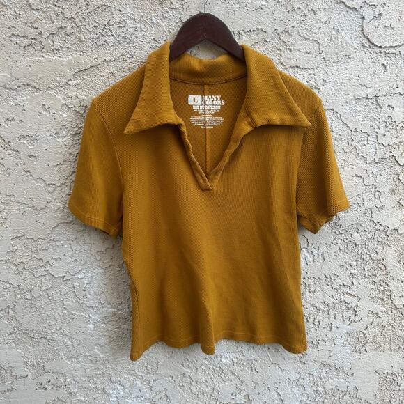 BIG BUD PRESS Tops - Big Bud Press Mustard Fisherman Polo Top 100% Cotton Made in USA Size L